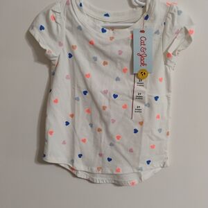 Cat & Jack White Heart Print Short Sleeve Tee - Girls